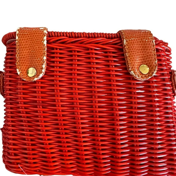 Maggi B Shoulder Bag Wicker Purse Square Bag Burnt Orange 7" L x 5" H 17" strap - Picture 4 of 7
